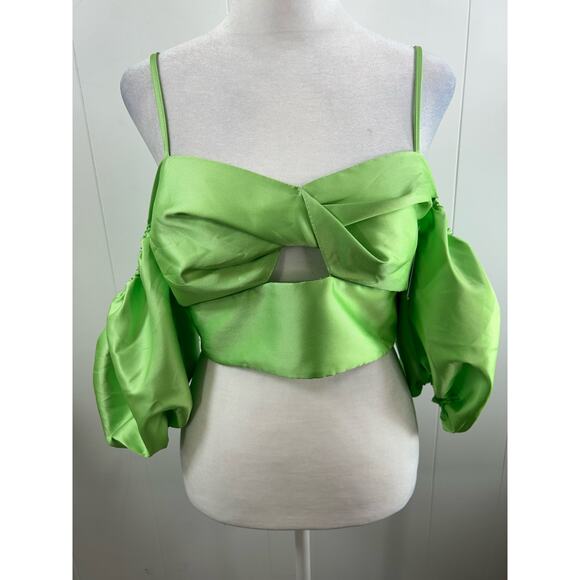 ASOS Design Cropped Puff Ball Sleeve Lime Green Top Size 8. NWOT - Picture 3 of 8
